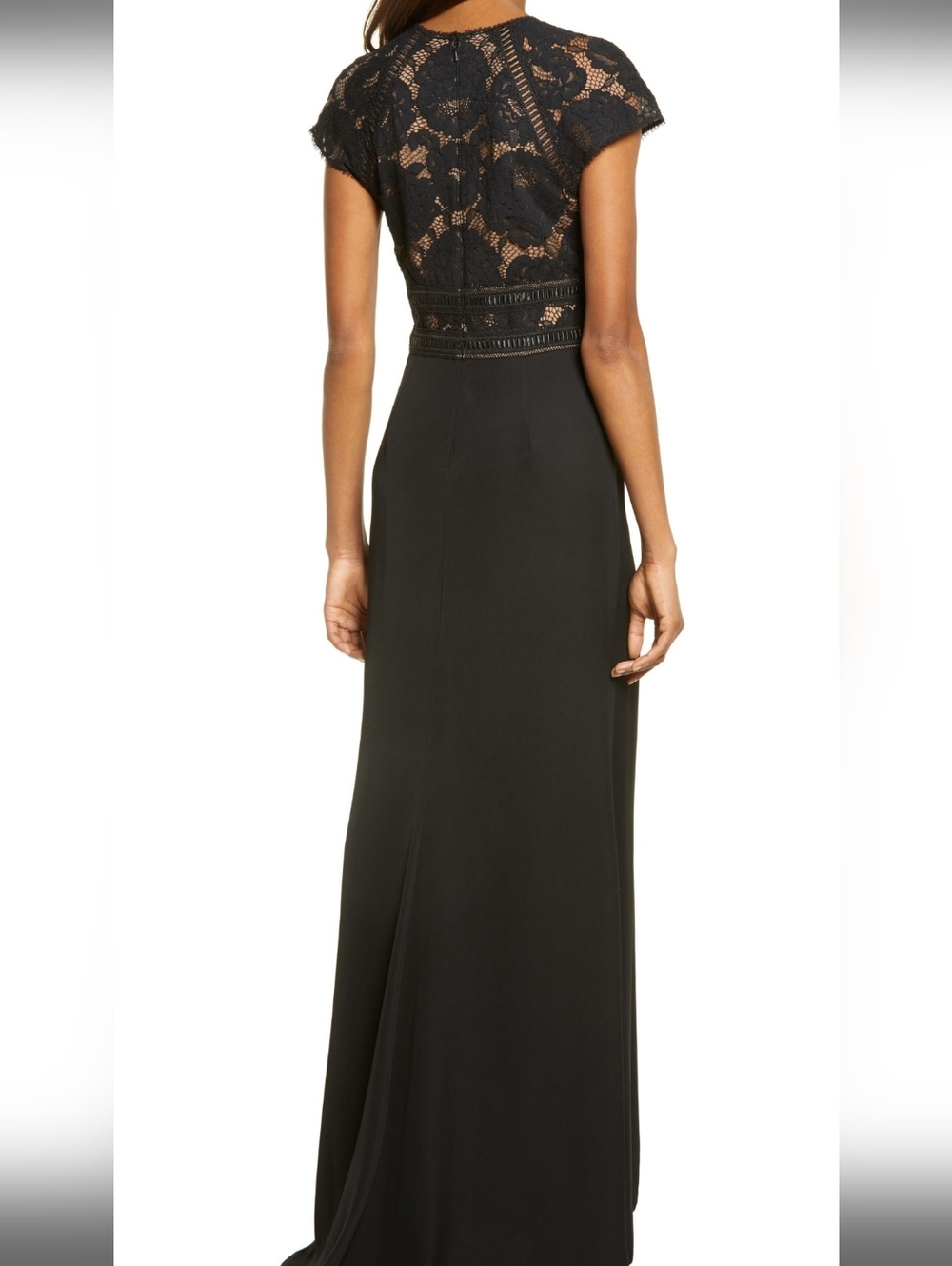 TADASHI SHOJI NWT LACE & CREPE A-LINE GOWN BLACK/NUDE SZ 16 $358 Retail - Picture 4 of 16